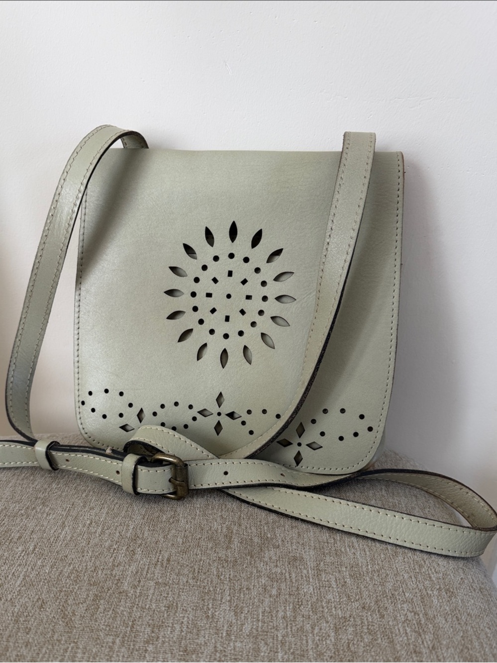 Patricia Nash Sage Green Leather Crossbody Bag - Sunburst Cutout